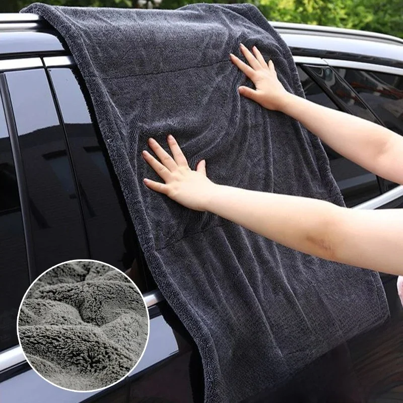 Chiffon de nettoyage de moto en microfibre épaisse, serviettes de lavage de voiture, Double couche, soins de séchage, détails, chiffon absorbant de nettoyage automobile