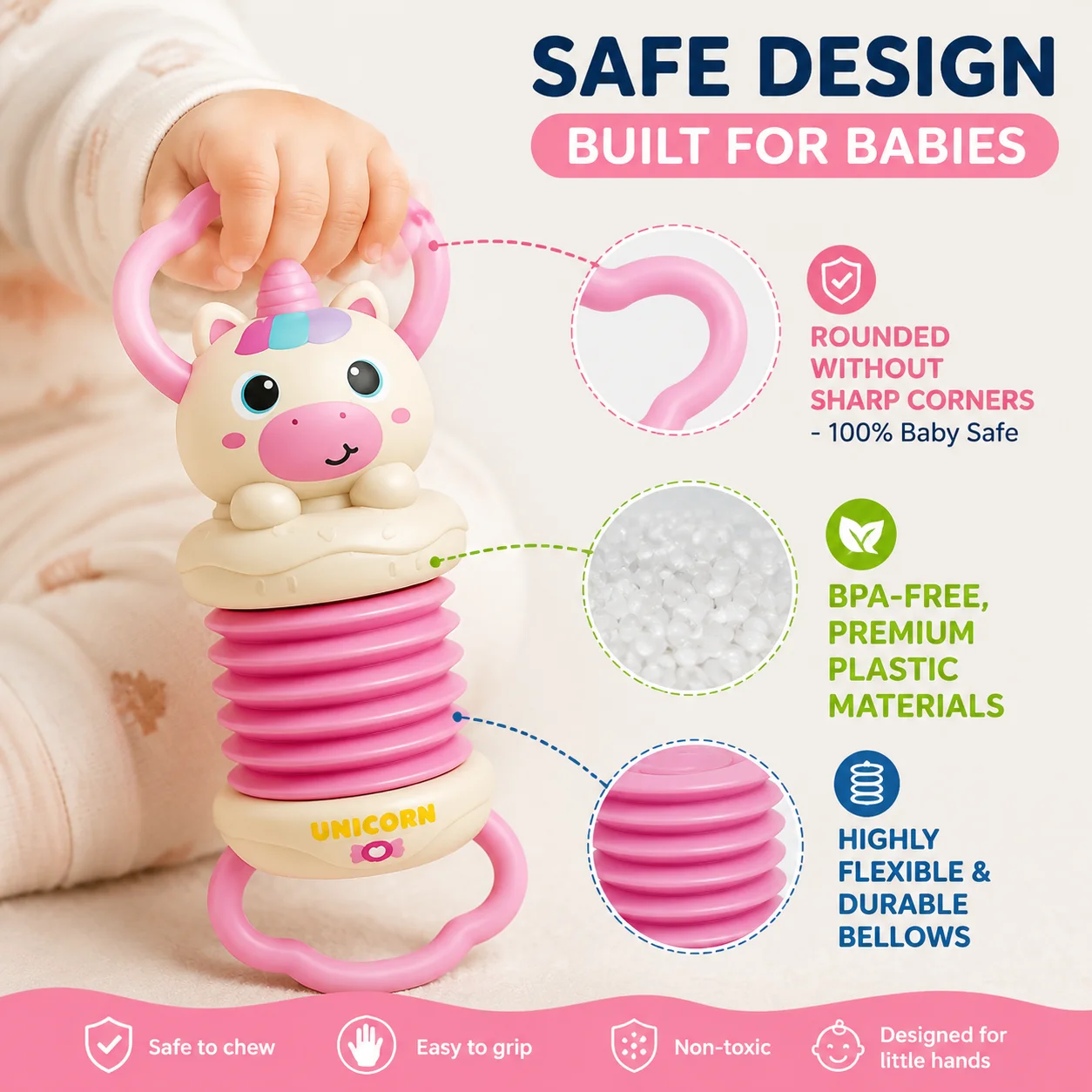 Cartoon Animal Baby Accordion Toy Infant Musical Grasping Toy Sensory Auditory Fine Motor Skills Training for 6M+