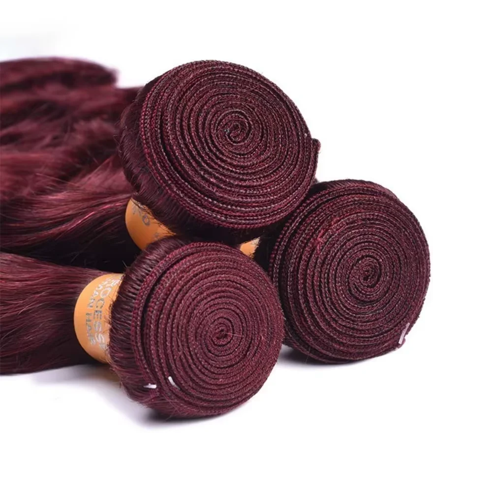 Pacotes de Cabelo Humano 100% Natural em Ondas Corporais Burgundy 99J de 30 a 32 Polegadas, Extensões de Cabelo Virgem Brasileiro Remy