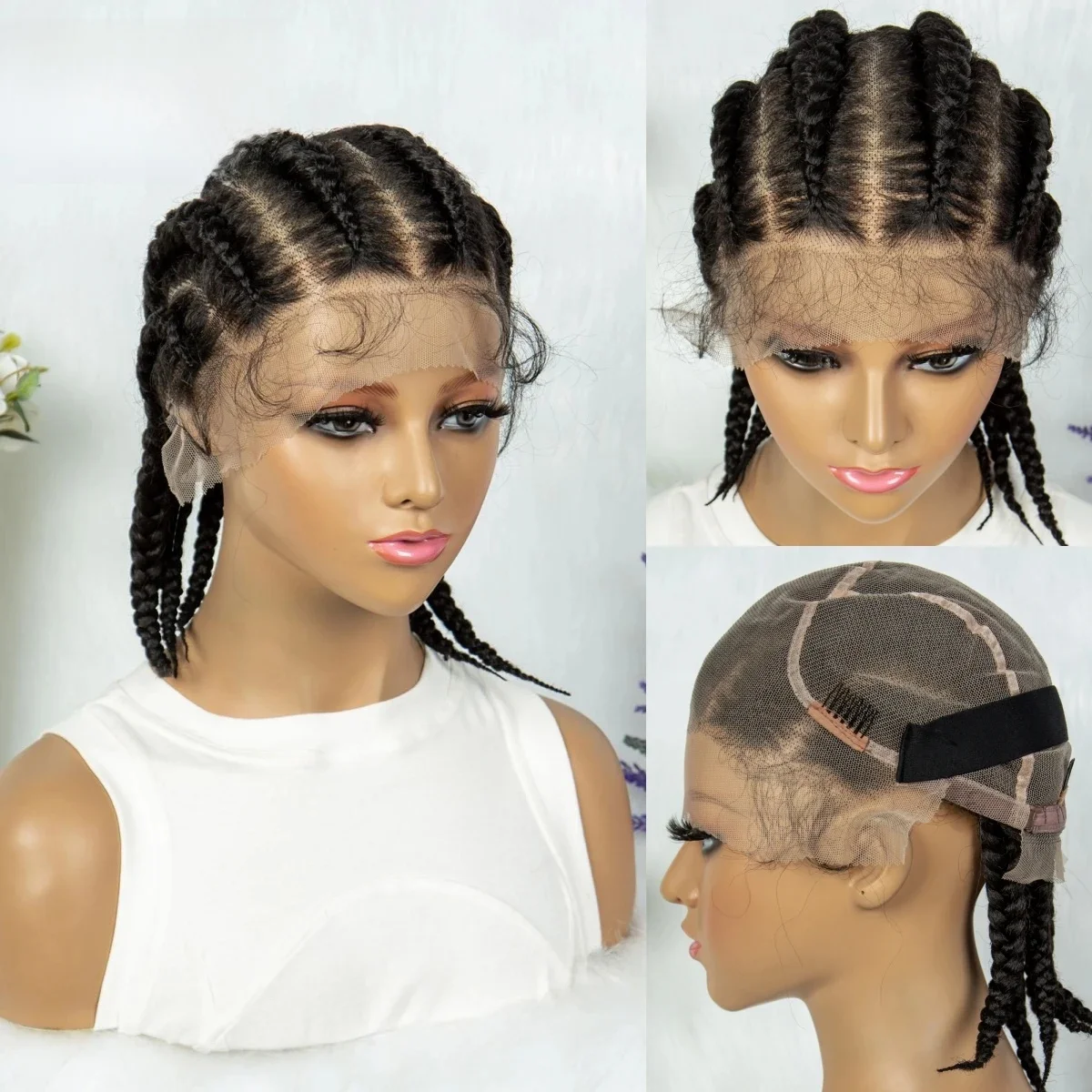 14 inch synthetische full lace gevlochten pruiken cornrow vlechten met babyhaar kant frontale handgemaakte gedraaide vlechten pruiken voor zwarte vrouwen - afbeelding 2