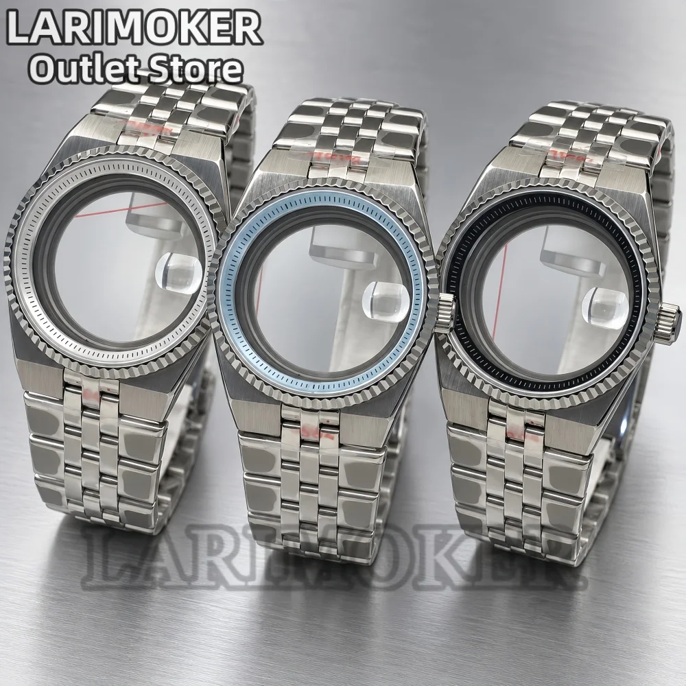 LARIMOKER 36mm 40mm NH35 Automatic Stainless Steel Watch Case Fluted Bezel Sapphire Crystal Date Magnifier Jubilee Bracelet