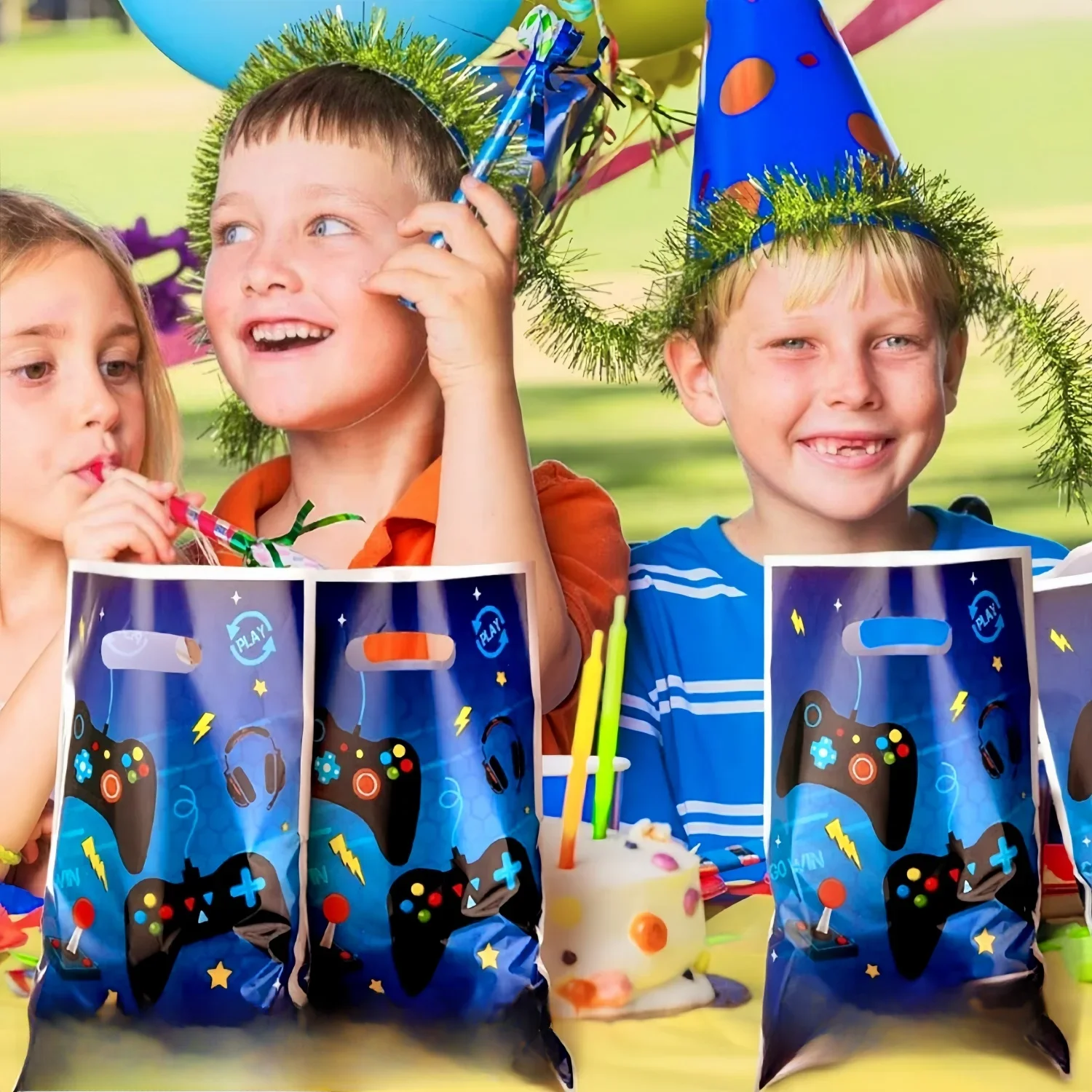 20 sacs cadeaux pour fête de jeu, sacs à bonbons sur le thème des jeux vidéo, sacs cadeaux d'anniversaire avec poignées