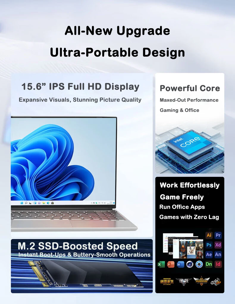 New Ultra Slim Laptop Intel Core I7 8650U 15.6' 32GB RAM 2TB SSD Gaming PC Office Study Computer PC Windows 11 Pro