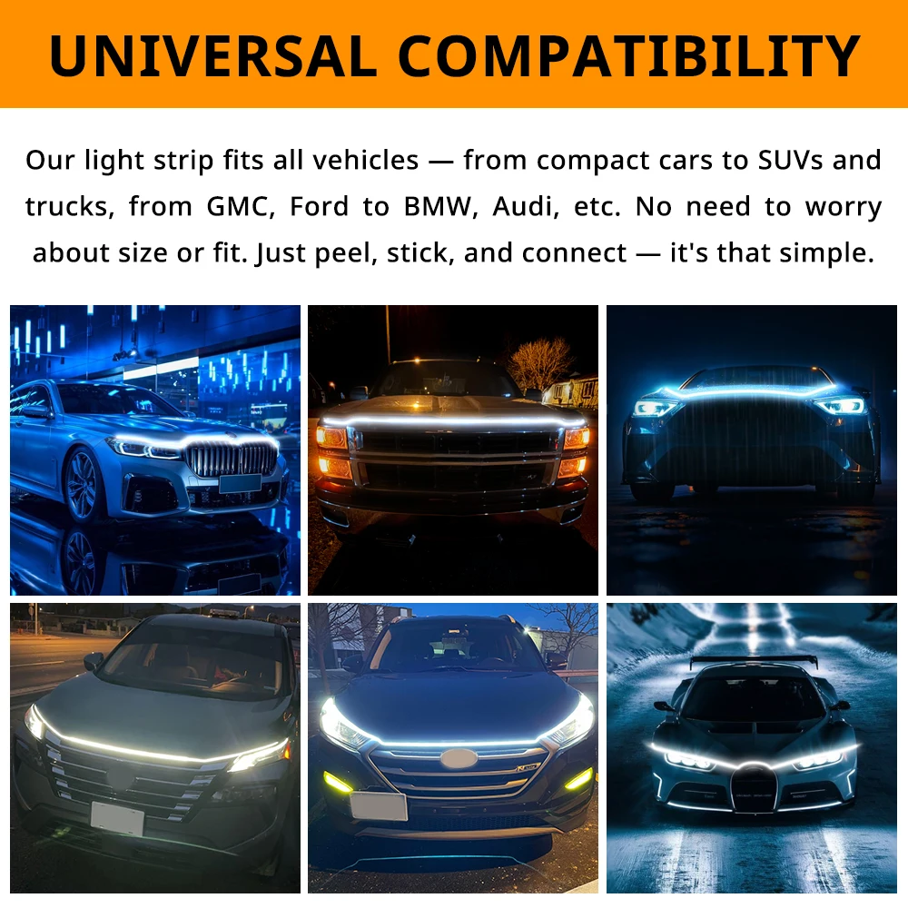 71 inch LED Engine Cover Light Strip Dynamic Scan Start-up Effect Car Hood Upgrade Daytime Running Lights SUV Truck Pickup DRL image 5