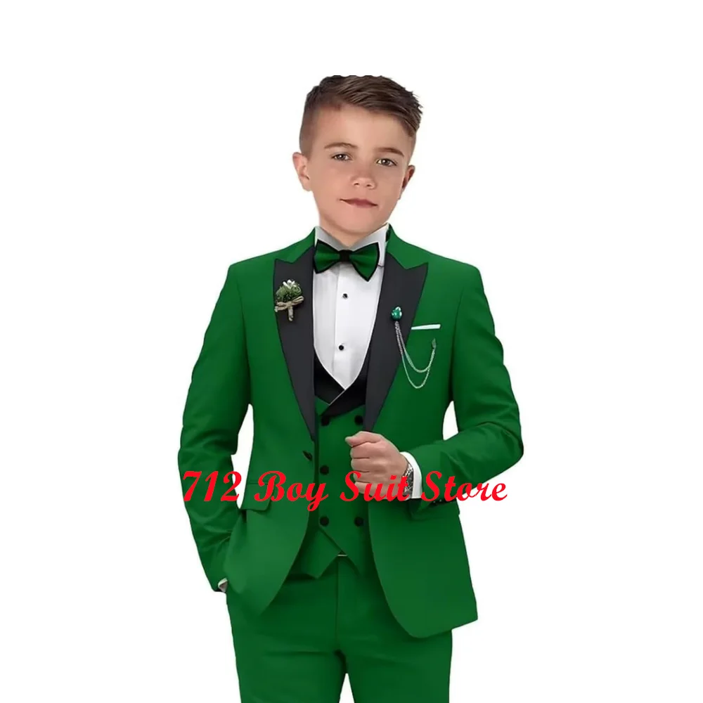 

Fashion Boy Suit 3 Pieces Wedding Tuexdo Pointed Lapel Jacket Pants Vest Set Slim Fit Kids Blazer