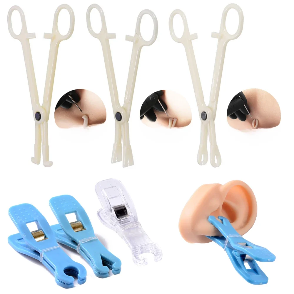 Pince de perçage jetable en acrylique professionnel, 1 pièce, oreille, lèvre, nombril, nez, rond, Septum ouvert, outils de perçage, pince
