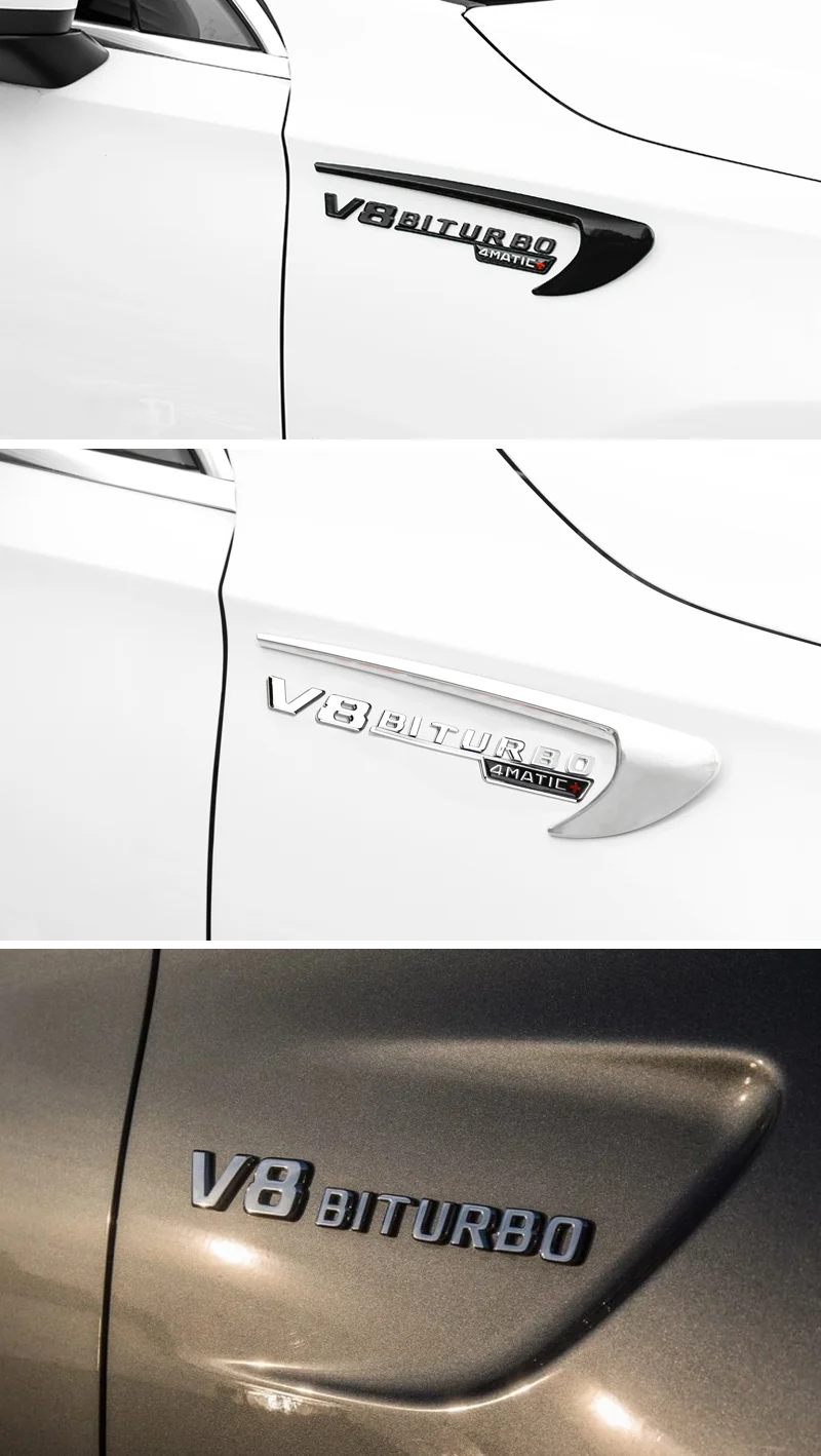 Universal Auto Kotflügel Emblem Abzeichen V8 BITURBO 4MATIC + Für Mercedes Benz W220 W201 W222 W204 W176 W124 W212 W213 W177 Zubehör – Detail 4