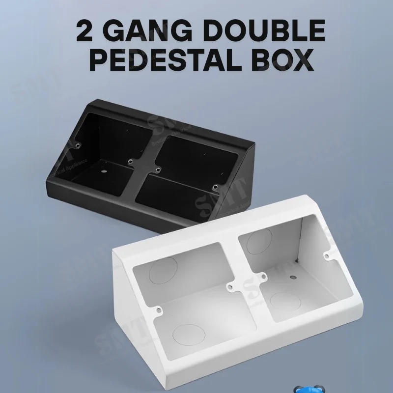 2 Gang Angle Floor Box Desk Double Pedestal Box 2 Side Knockouts 86MM Faceplate Electrical Bench Socket for School Lab Hospital
