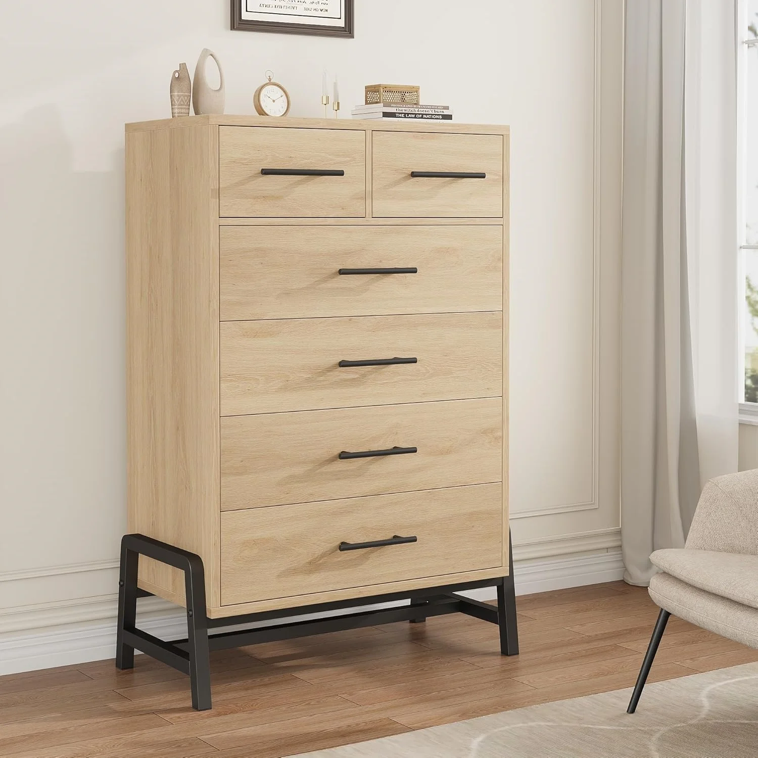 Armoire de rangement spacieuse avec plusieurs tiroirs – Commode haute en bois autoportante pour couloir et entrée – Organiseur moderne – Design compact pour chambre, salon, bureau