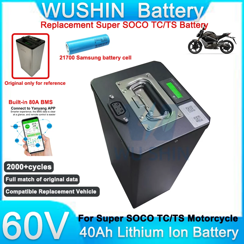 

Original Replacement Super Soco TC TS Motorcycle Battery Pack 21700 60V 40Ah Battery Built In Smart BMS Full Match Original Data