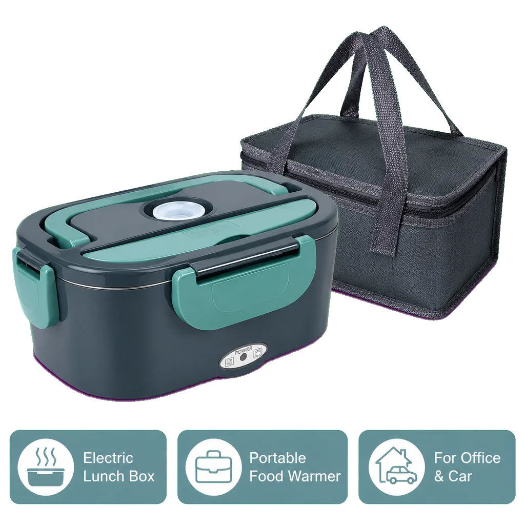 Portable Electric Lunch Box 304 Stainless Steel Food Warmer, 12V/24V Car & 110V Home Heated Lunch Container with Insulated Bag, Office Travel Bento Box