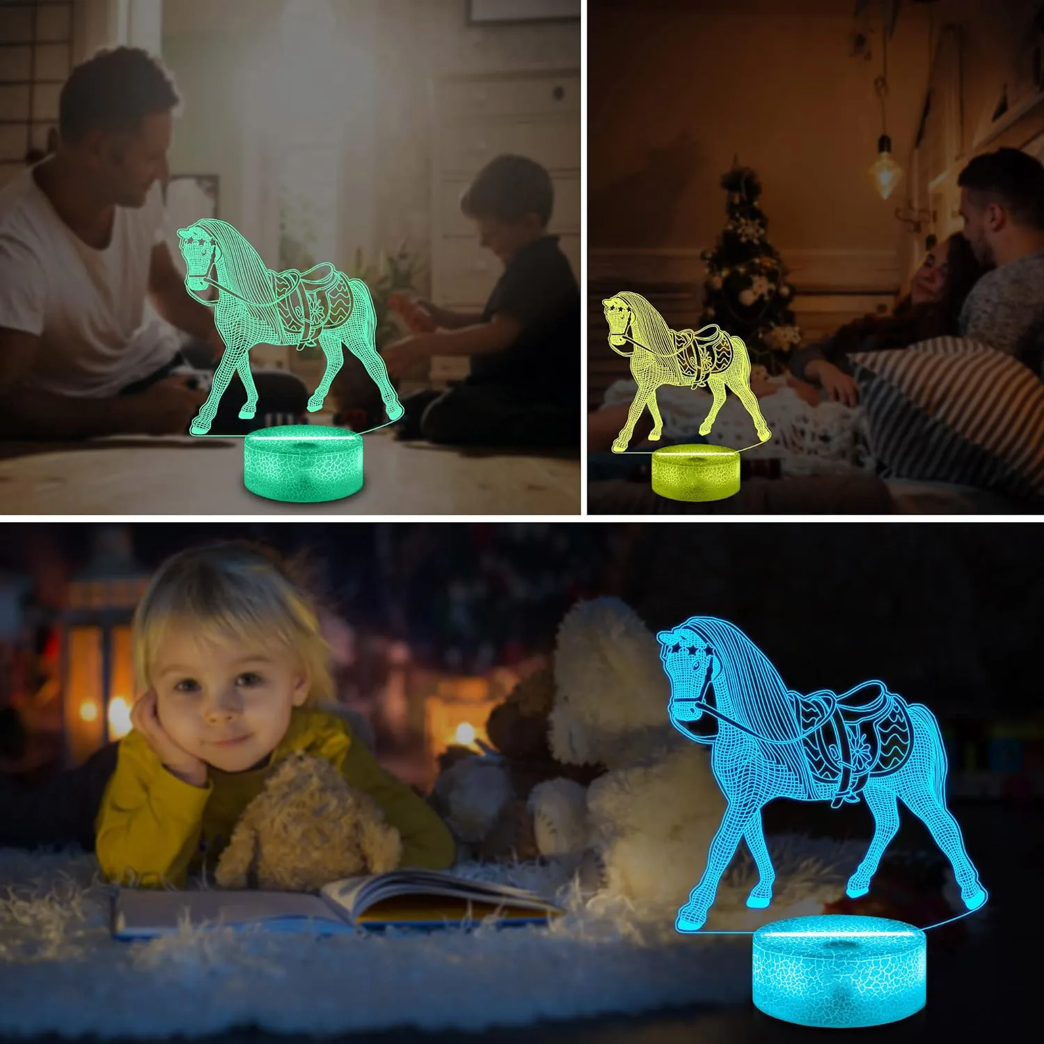 NEW Animal Horse 3D Night Lamp Children Bedroom Decor Desk Setup Zodiac Horse Bedside Light for Christmas Birthday Gift