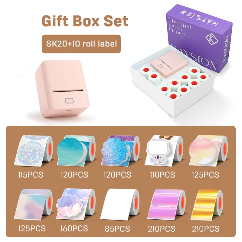 

KAYSION Portable Thermal Printer Set Gift Box - Compact, Easy-to-Carry, Ideal for Home/Office Use, Free 10 Rolls of Labels Inclu