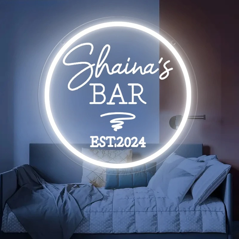 Round LED Neon Signs with Custom Text, Wall/Table/Door Hanging Sign for Party/Home/Bar/Club Ornaments, Gift for Business Opening