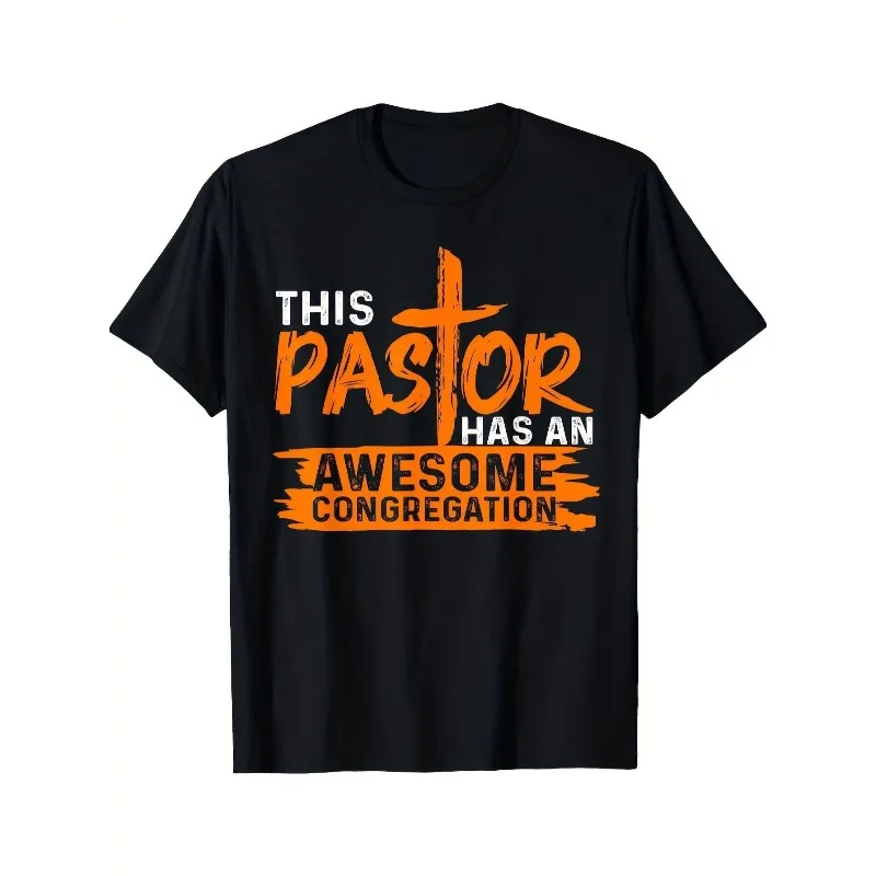 

Men's Funny Pastor Appreciation Pure Cotton T-Shirt Graphic Print Black with Orange/White Design Regular Fit Short Sleeve Casual