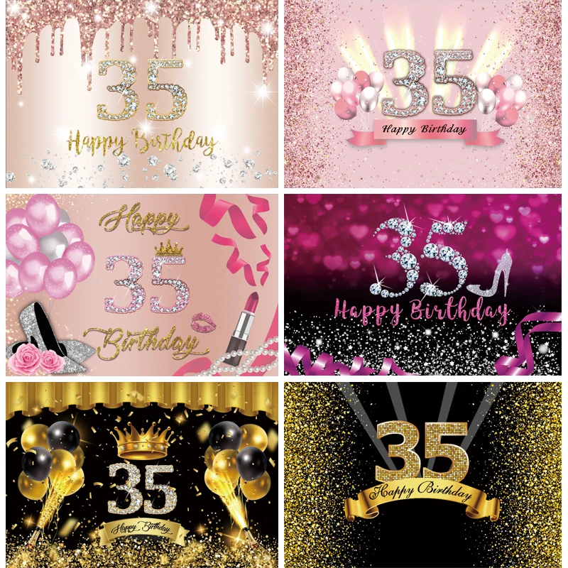 

35th Birthday Backdrop Banner Decoration 35 Years Old Birthday Party Photo Background For Women Men Anniversary Supplies