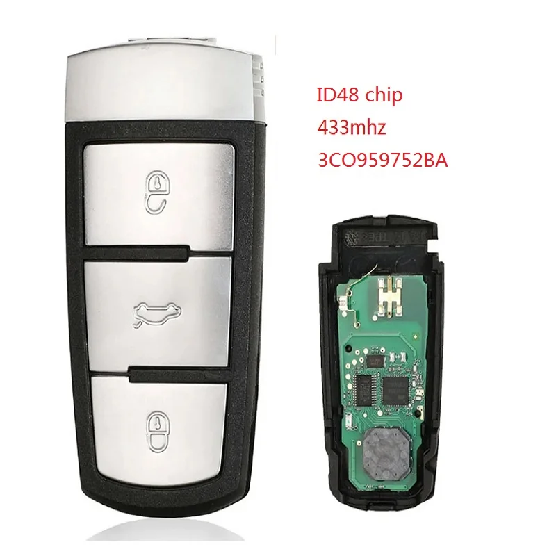 

Дистанционный ключ от автомобиля для VW Passat B6 3C B7 Magotan 3 кнопки 433 МГц ID48 чип 3CO959752BA автоматический пульт дистанционного управления