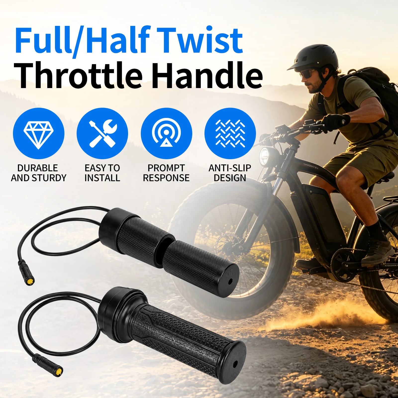 [Stock UE ] Ebike Acelerador Giro Completo / Medio Kit Ebike para Conector 3 Pines 12V-72V Conversión Bicicleta Eléctrica Enchufe Impermeable Universal Compatible con Bafang BBS02 Tongsheng TSDZ8 Varstrom Motores kits
