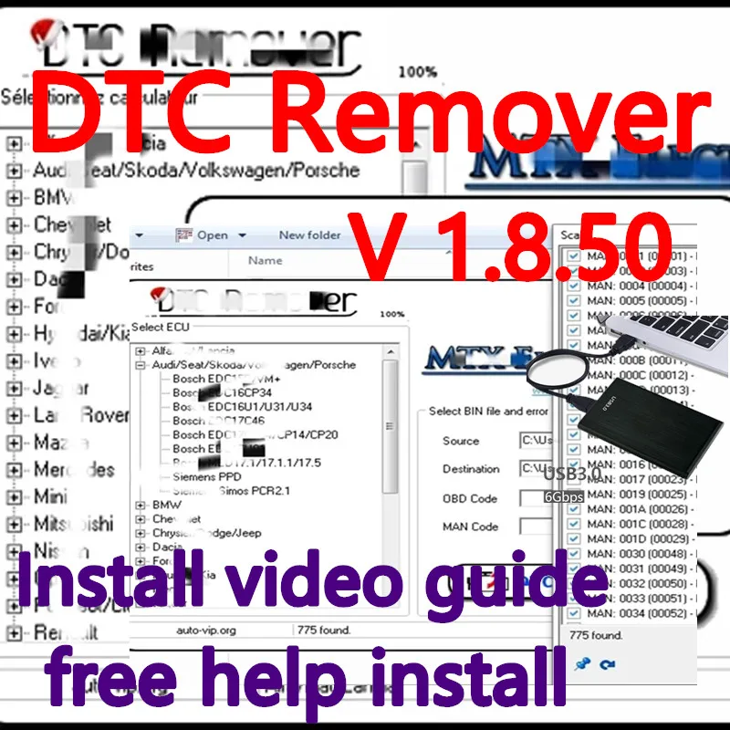 NEW DTC Remover 1.8.5.0 With Keygen +9 Extra ECU Tuning Software ECU Full For KESS KTAG FGTECH OBD2 MTX DTC Remover 1.8.5.0