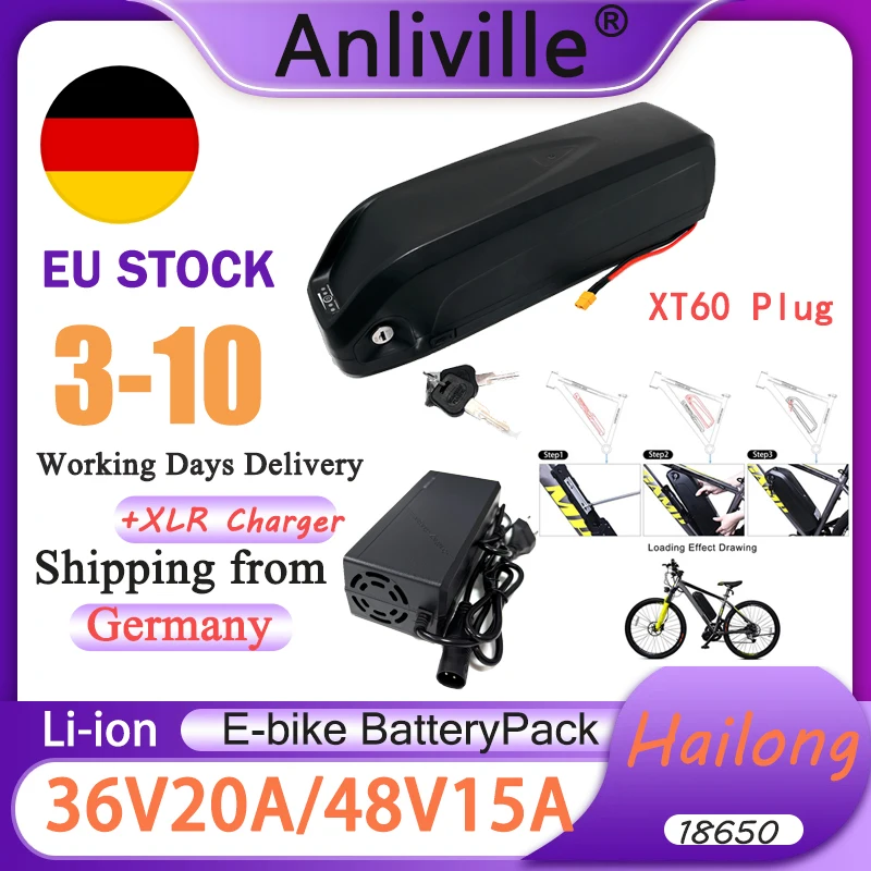 Elektrisches Fahrrad-Akku Hailong 18650 Zellenpack 48V 36V 20Ah 15Ah Leistungsstarker E-Bike Lithium-Akku für Bafang TSDZ8 Faltrad EU-LAGER 3-7 Tage Lieferzeit