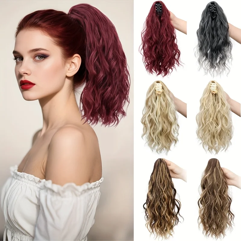 Synthetic Claw Clip Ponytail Hair Extension With Grab Clips Voluminous Short Curly Synthetic Hairpiece for Women Daily Use