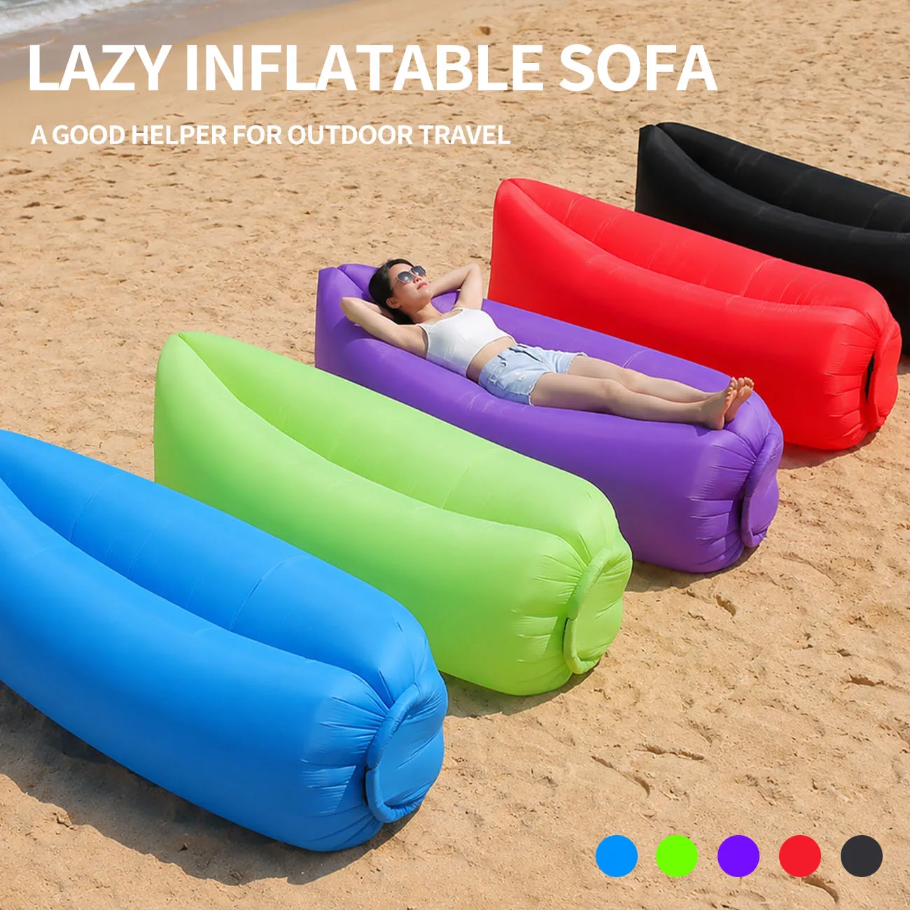 1PC Portable Inflatable Lounger Air Sofa Lightweight Foldable Camping Couch for Beach Lawn Travel Office Indoor Outdoor Relaxing