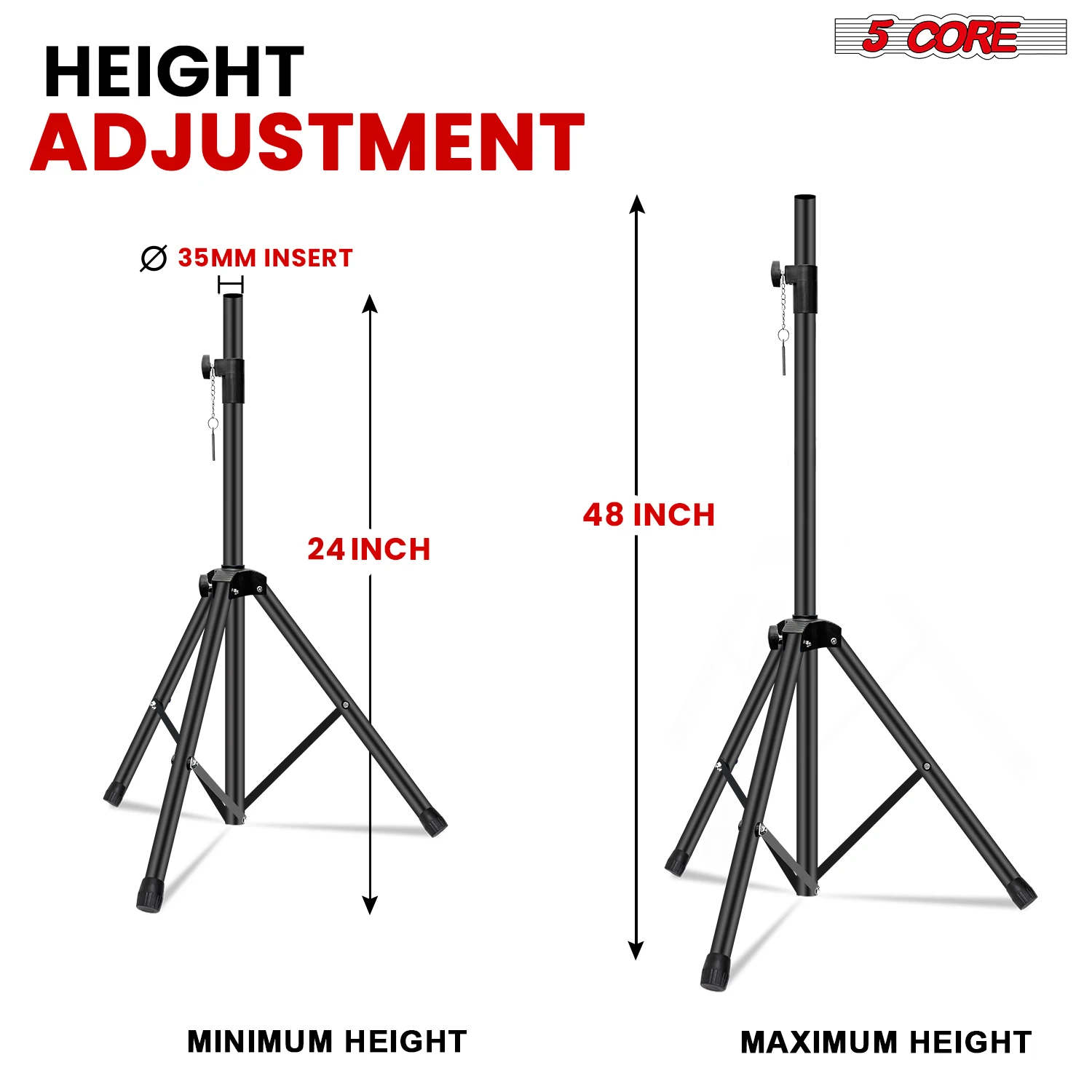 5 Core Speaker Stand Tripod Floor Short Adjustable DJ Studio Monitor Stands Pole Mount SS HD 1PK 4FT