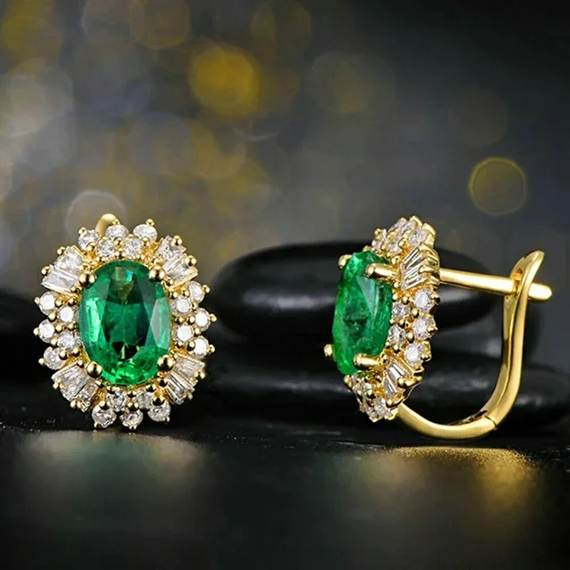 Huitan luksusowe kolczyki koła w złotym kolorze z zieloną/białą cyrkonią sześcienną Bling Bling damskie kolczyki wesele modna biżuteria — zdjęcie 2