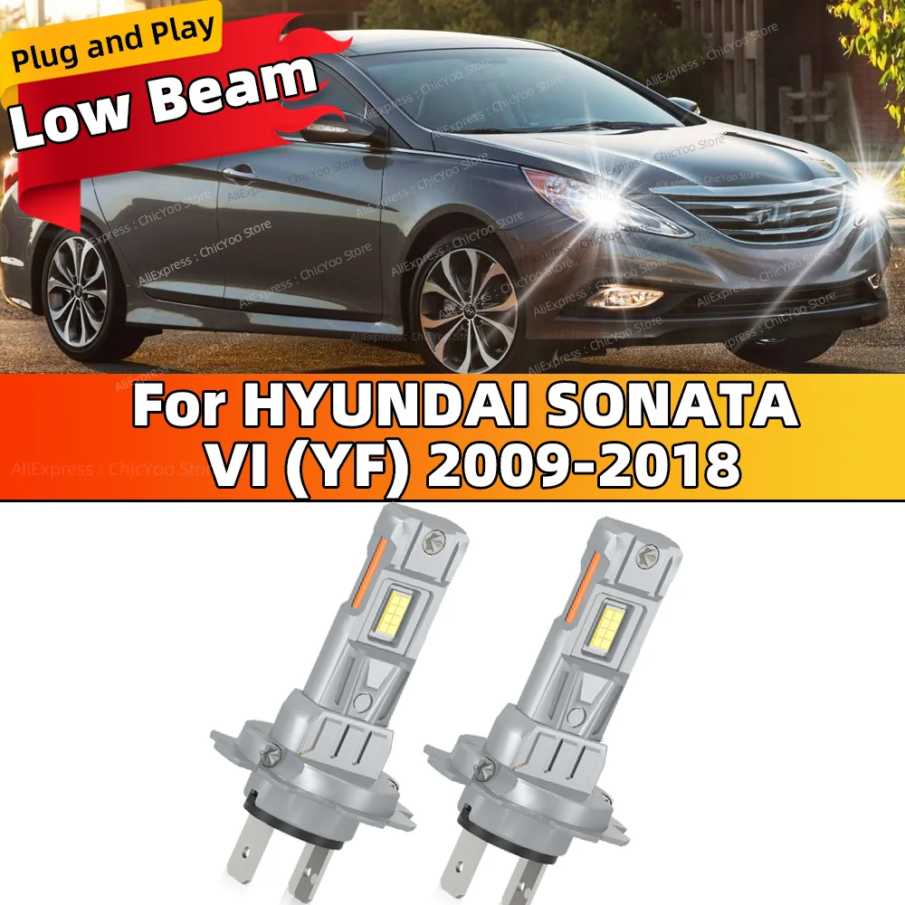 2Pcs LED Headlights Low Beam Fanless Design 12V Super Bright 30000LM For HYUNDAI SONATA VI 2009-2018 2010 2011 2012 2013 2014