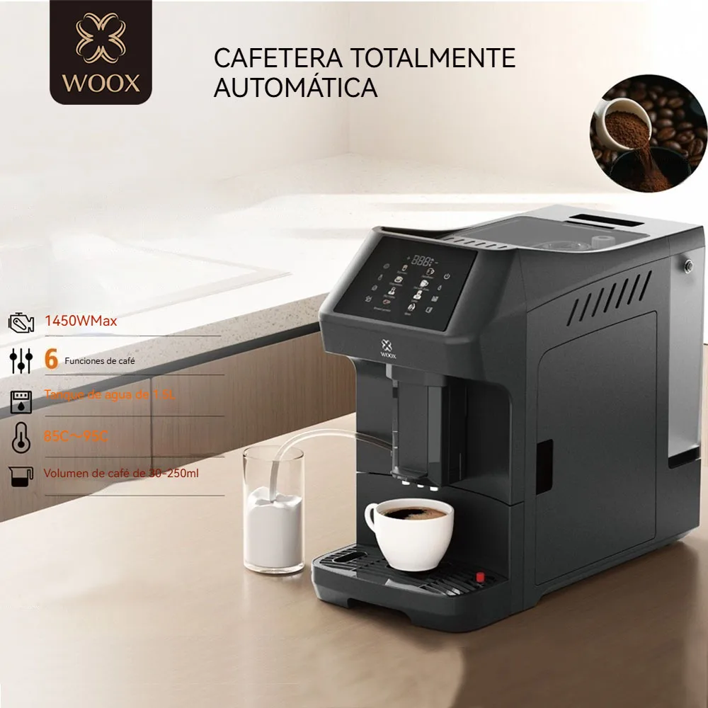 Cafetera automática inteligente de 1450 W para capuchino, latte y 6 tipos de café. Superautomática, con pantalla táctil