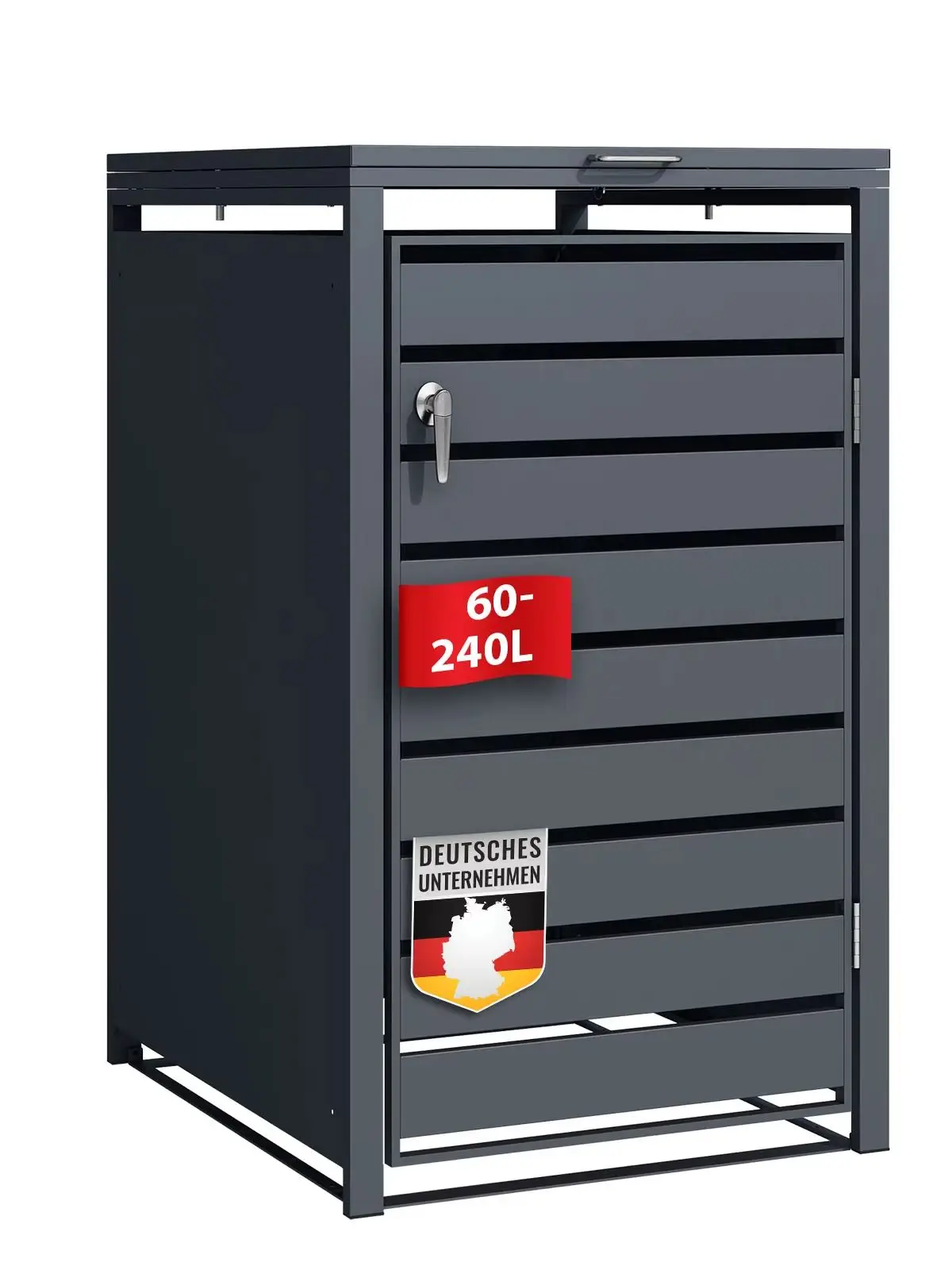 Mülltonnenbox für 1–3 Mülltonnen, 60–240 L, Wetterfeste Mülltonnenverkleidung mit Edelstahlrahmen, Verzinkter Stahl, UV- und Rostbeständig, Abschließbar, Anthrazit