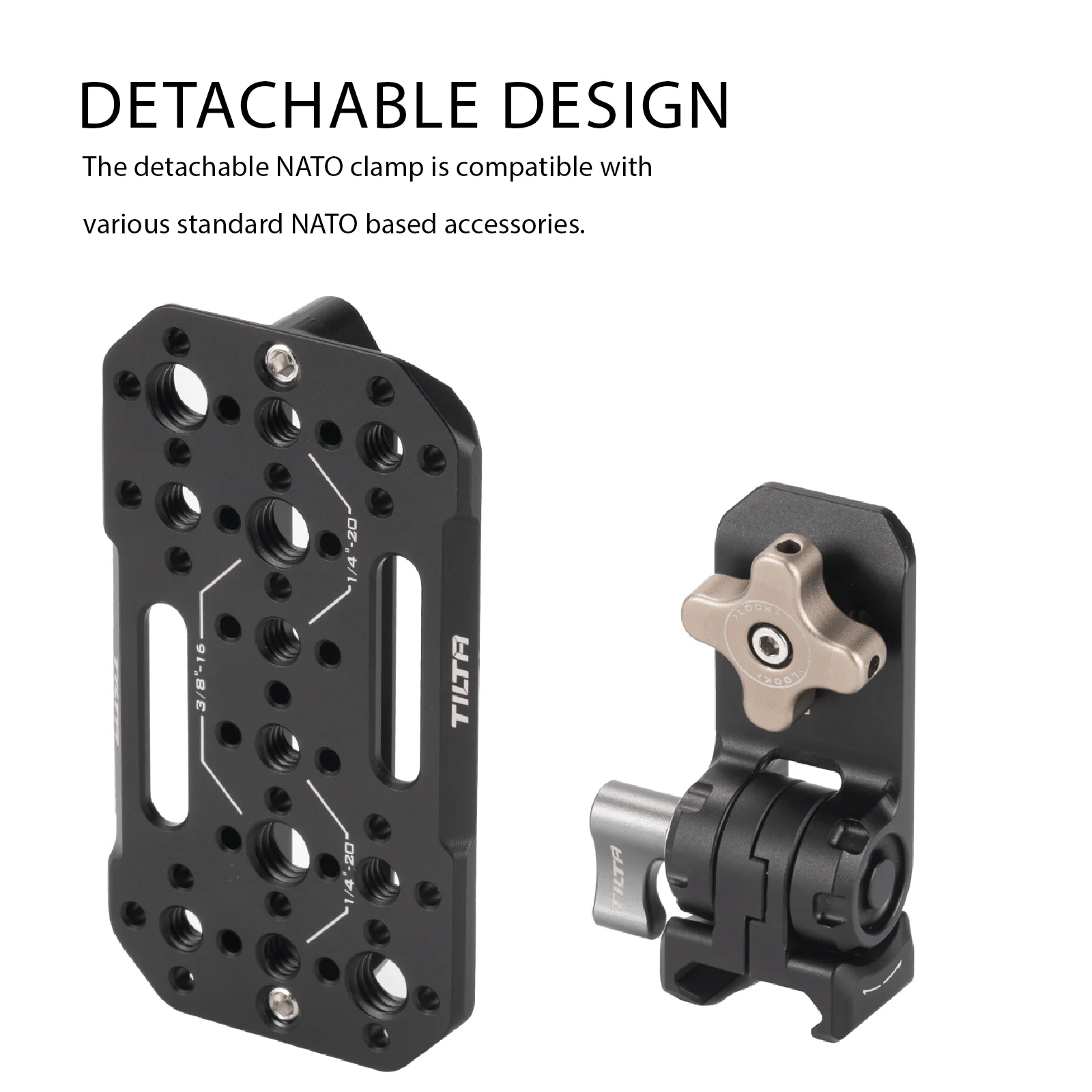 TILTA Adjustable Accessory Mounting Plate Black NATO Rail via 1/4"-20 and 3/8"-16 Threads with Locating Points TA-AMP-B