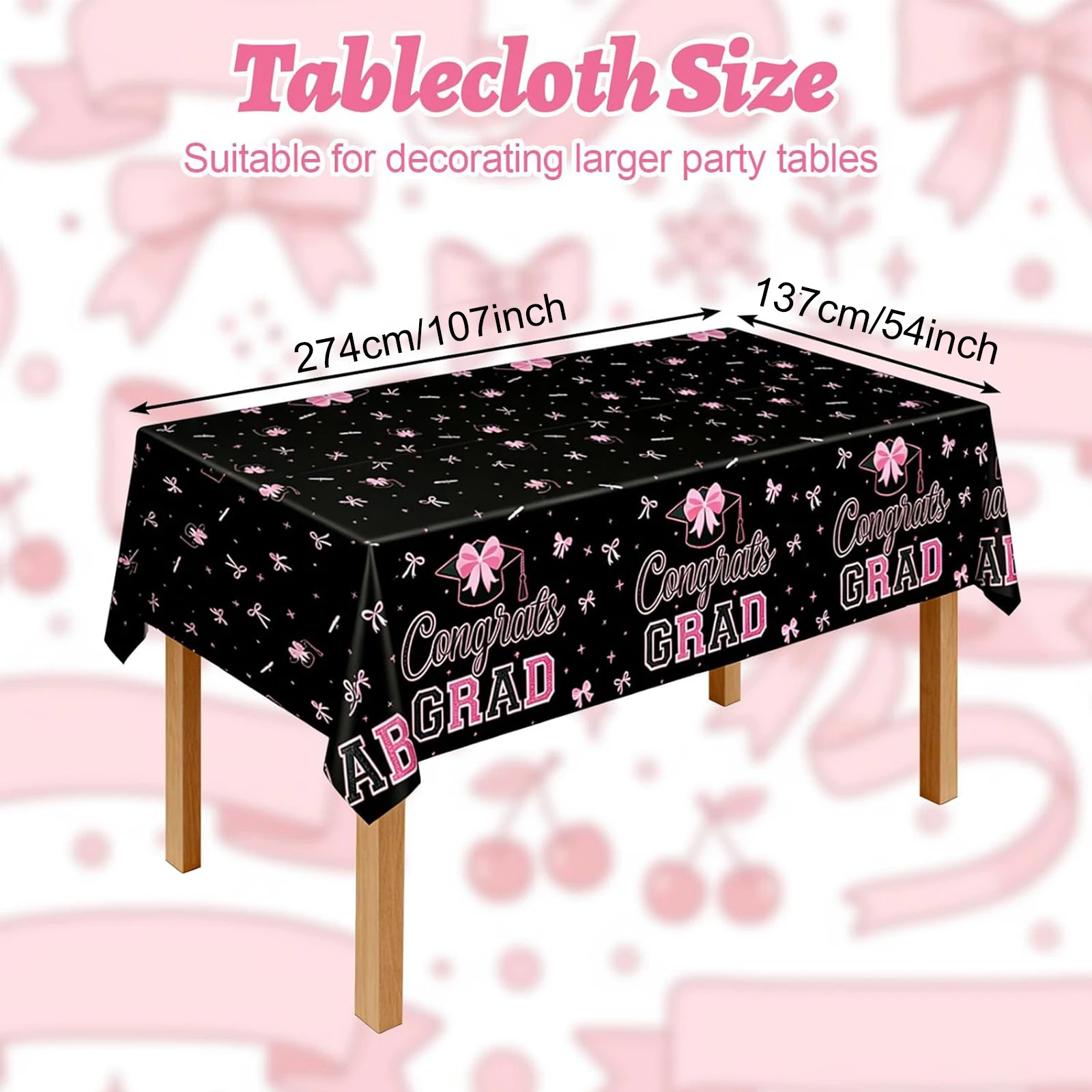 Graduation Tablecloths Bow Congrats Grad Table Cover Disposable Waterproof  for Graduation Party Decoration Supply Class of 2026