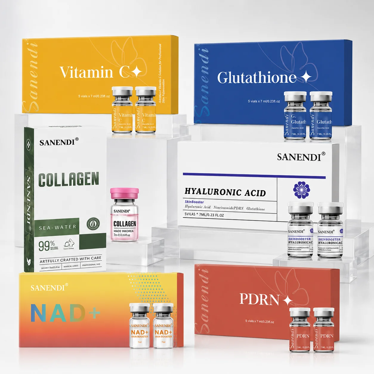 Essência de Ácido Hialurônico de Salmão NAD+ PDRN para Lifting Facial, Sérum de Colágeno, Vitamina C, Brilho e Linhas Finas, Conjunto de Cuidados com 