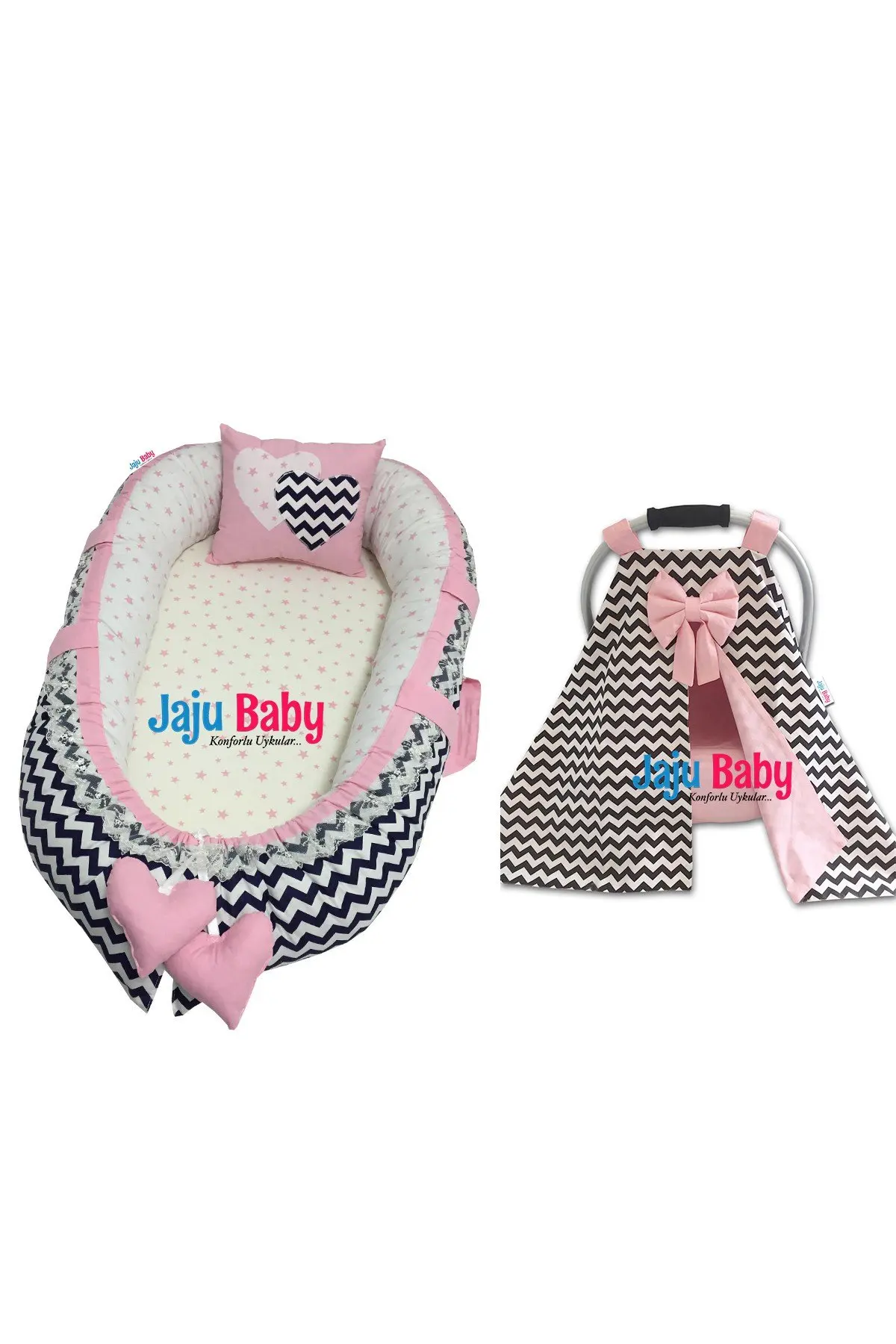 Babynest Zigzag negro hecho a mano y funda para cochecito