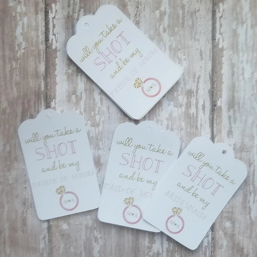 50 قطعة خذ طلقة Be My Bridesmaid، علامة زجاجة مشروبات صغيرة، اقتراح وصيفة العروس، علامة دش الزفاف، زجاج النار، لصالح الزفاف، P #4