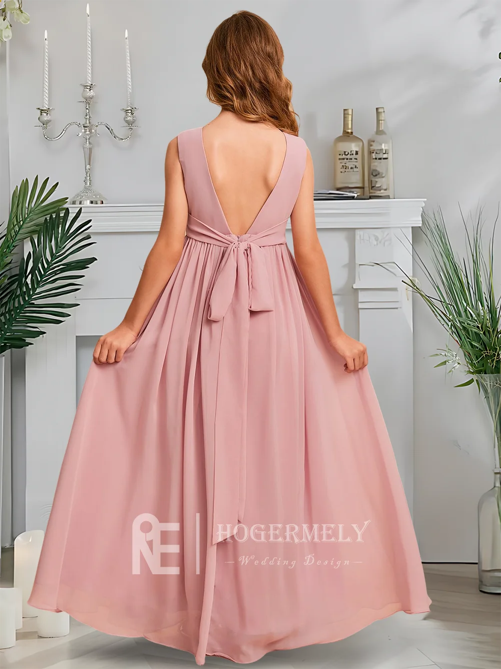 Роскошное платье подружки невесты с круглым вырезом, платье для девочек-цветочниц, шифоновое платье трапециевидной формы длиной до пола, садовое гала-свадьба