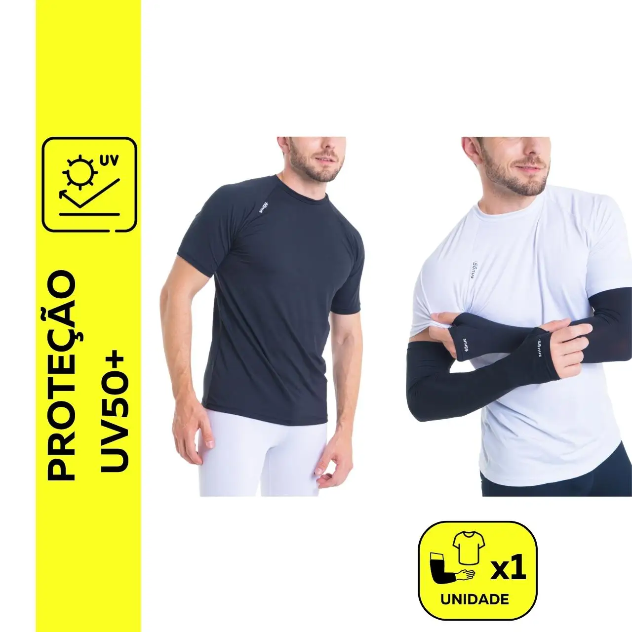 Kit Camiseta Curta Masculina e Manguito com Dedo Esportiva Proteção UV50+ Academia Fitness Snugg