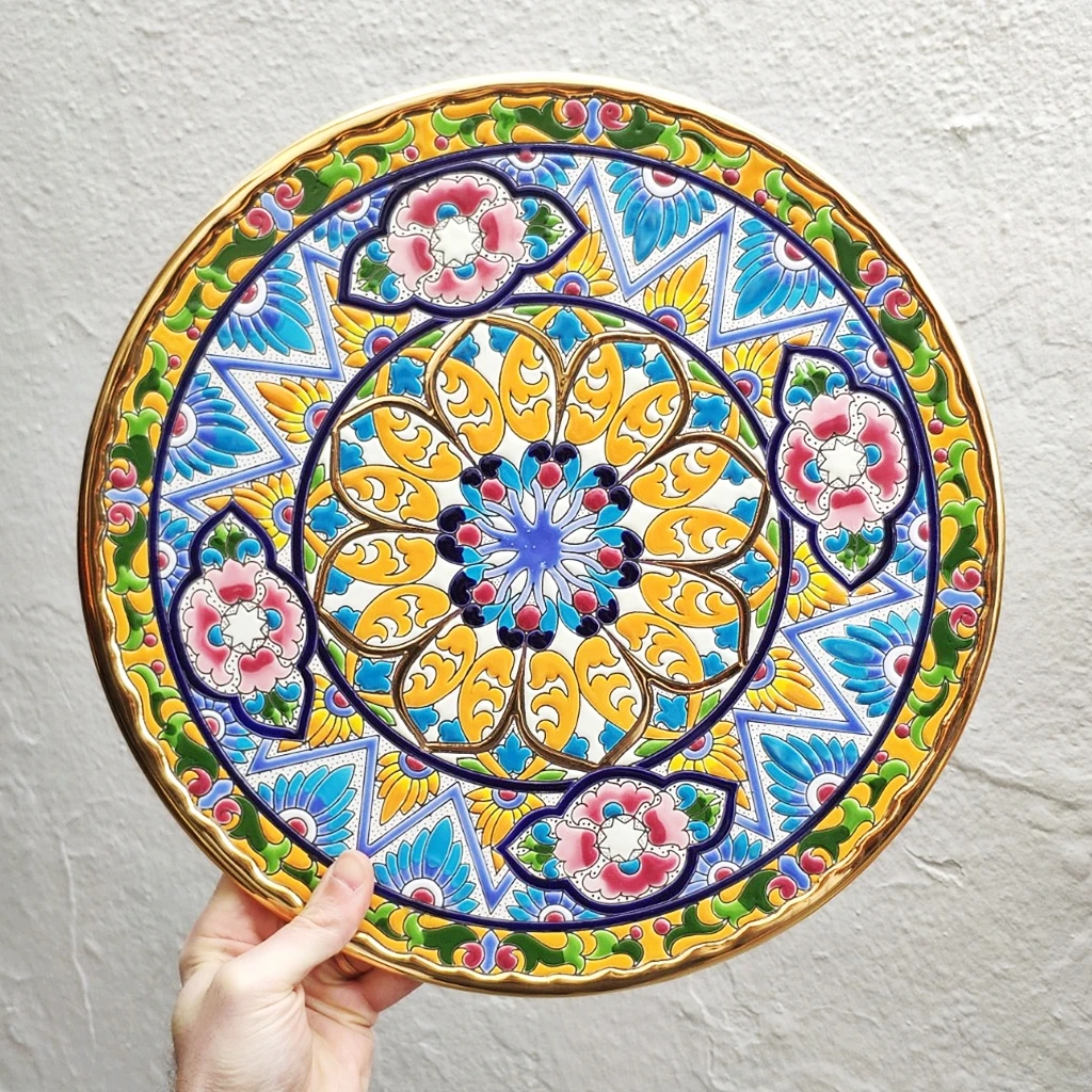 32 cm/12,6 inch diameter ceramic plate-Spanish ceramic-hand enameled-made in Spain-24 k gold-ARTECER