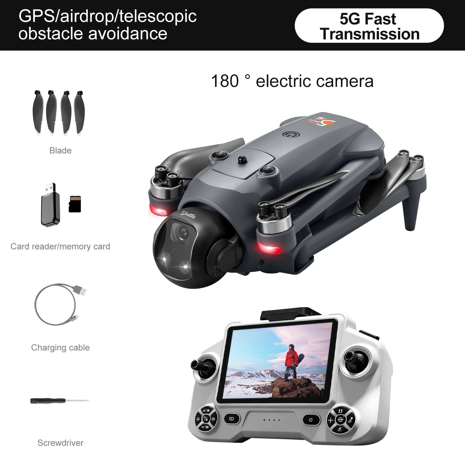 ZNLYRION Drone GPS Foldable YL059 With Large Screen Remote 180 Electric Adjustable Camera All Round Obstacle Avoidance Brushless Motor 5G FPV RC Quadcopter