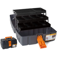 Plastic Tool Box with 3 Trays, Nou Ariel 00346, with Handle for Transporting It, Special Chest for DIY with Divisions to Store or Store Utensils (20 X 36 X 19.5 cm)