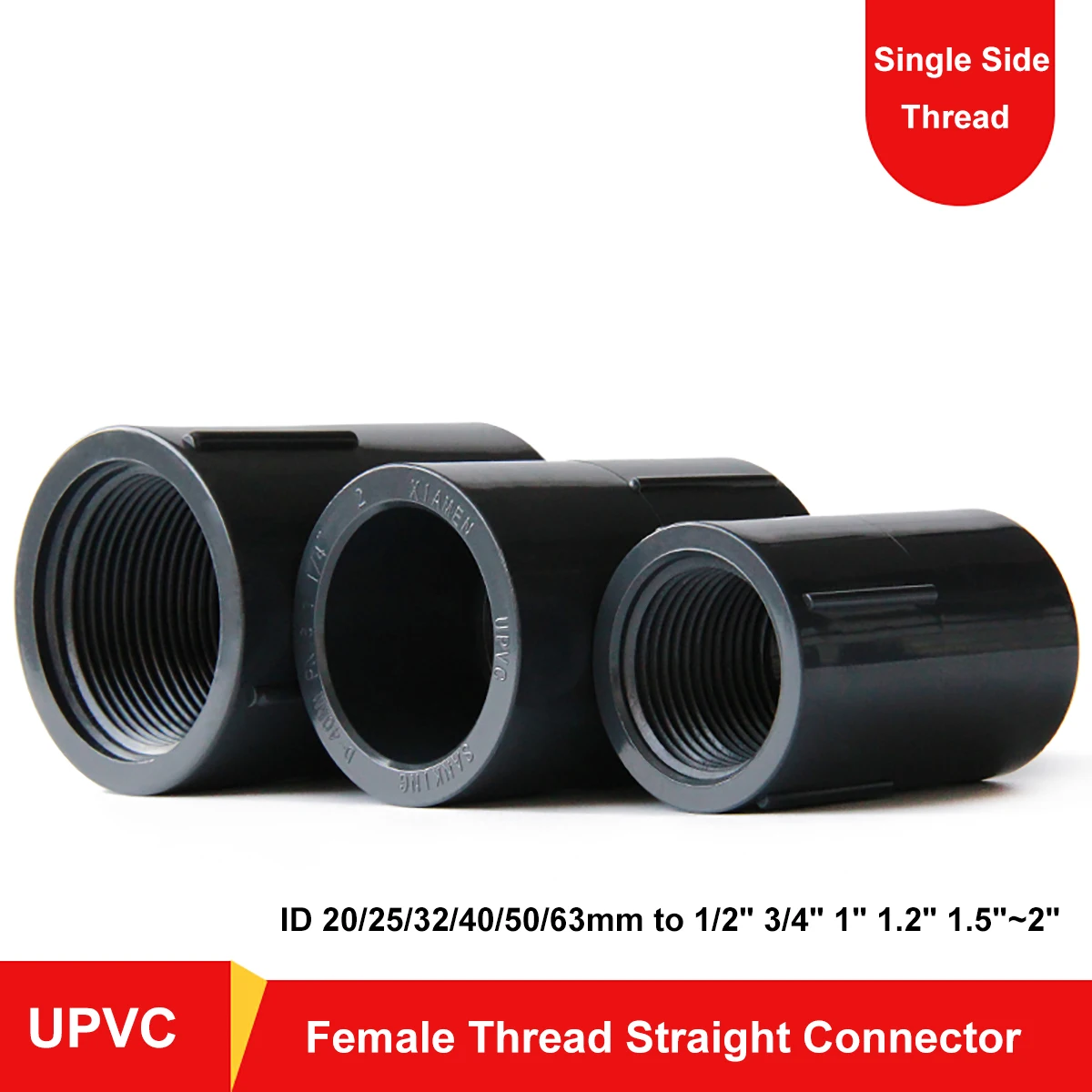 

Dark Grey UPVC Female Thread Straight Connector ID 20~63mm to 1/2" ~ 2" Female Thread Coupling Adapters Plumbing Pipe Fittings