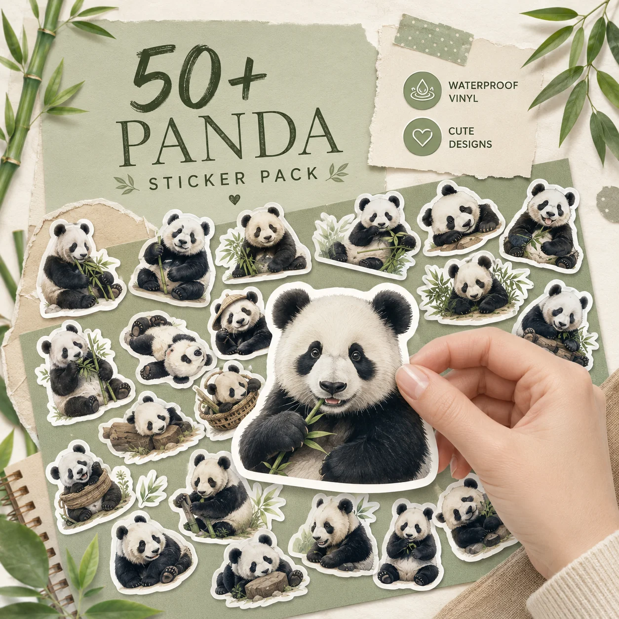 50 Pcs Cute Panda Pattern Graffiti Stickers Funny, Waterproof, Self-Adhesive Decals. A Creative DIY Sticker Set for Gifts, Water Bottles, Scrapbooks, Phone Cases, and Guitars