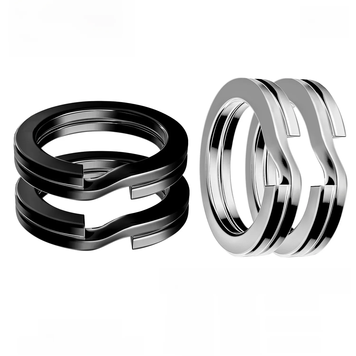 Anneaux fendus de pêche, argent/noir, acier inoxydable 3.5-12MM, haute qualité, renforcement, Double cercle rond, accessoires Pesca