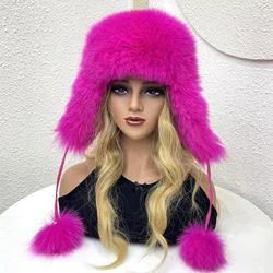 Winter Plush Whole Leather Imitation Fox Hat Women Plush Thickened Ear Protection Fur Ball Hat Fisherman Hat bucket hat