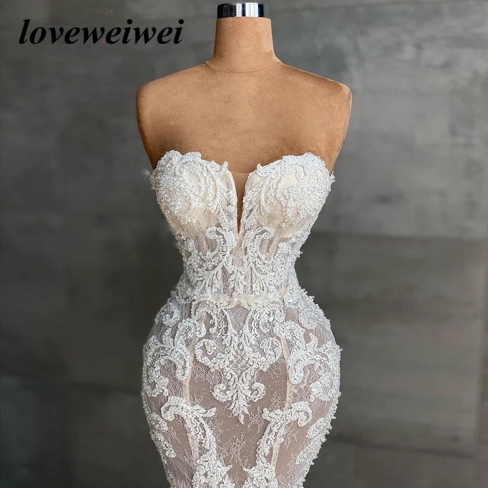 Mermaid Lace Ivory Wedding Gown 2022 Strapless Simple Wedding Dress Luxury Sleeveless Wedding Dresses For Bride robe de mariée