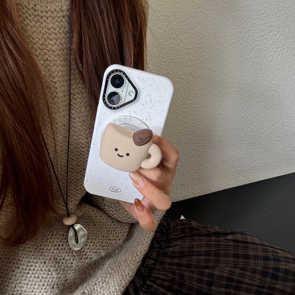 

Korean INS cute coffee cup magnetic stand phone case using iPhone 16 17 15 Pro Max 14 13 cover Kawaii Anti-fall protective cover