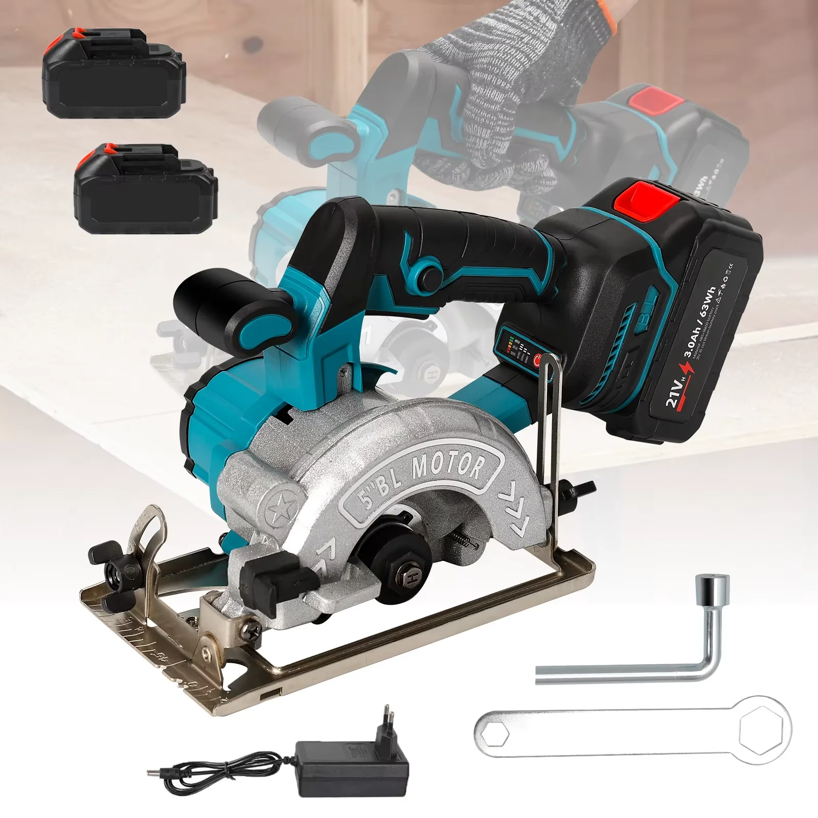 Bürstenlose Kreissäge, 5-Zoll-Akku-Elektrosäge, einstellbare Holzschneidemaschine, handgehaltene Holzbearbeitungssäge, kompatibel mit Makita-Akkus.