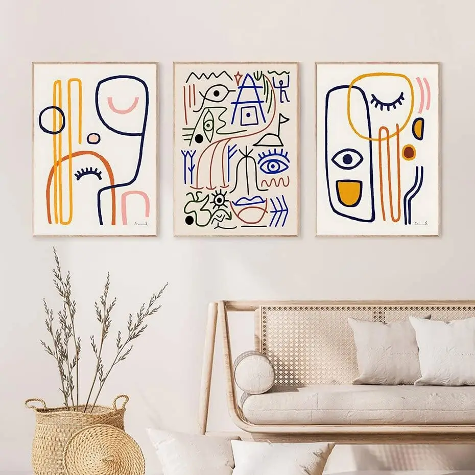 Abstract Geometric Simple Lines Wall Art Smile Eyelashes Pattern Canvas Poster Interior Painting Living Room Home Decor