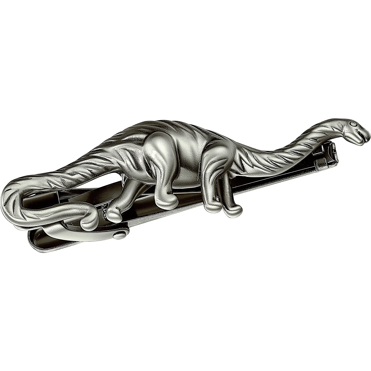 Brachiosaurus Dinosaur Tie Clip for Men, Antique Gunmetal Brass 2 Inch Novelty Prehistoric Animal Tie Bar Suit Accessories